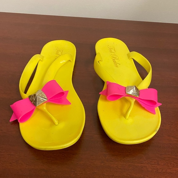 Ted Baker Neon Jelly Flip flop thong sandals Bow yellow hot pink size 7 - Picture 6 of 10